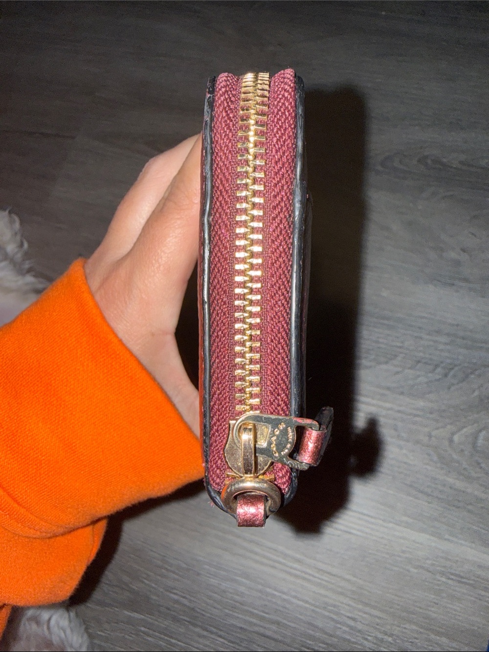 Coach Metallic Burgundy Zip Around Wallet with Gold Logo - Picture 3 of 5